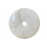 Chinese Handmade White Round Donut Shape Stone Feng Shui Display Sculpture on Stand ws1669S
