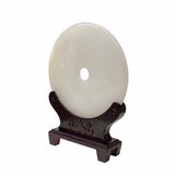 Oriental Handmade White Round Stone Feng Shui Display Sculpture on Stand ws1664S