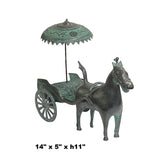 Handmade Green Bronze Ancient Horse with Wagon & Umbrella Sculpture ws1520S