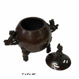 Oriental Brown Finish Metal Incense Burner with Foo Dogs Accent Lid ws1596S