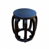 Oriental Handmade Barrel Stool – Solid Wood, Curved Elegance in Rustic Black Brown cs7098S