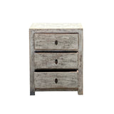 Handmade Solid Wood Distressed Off-White Tan 3-Drawer End Table Nightstand cs6136S