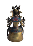 Tibetan Vintage Cloisonne Brass Sitting Tara Bodhisattva Statue On Lotus Base wk2680S
