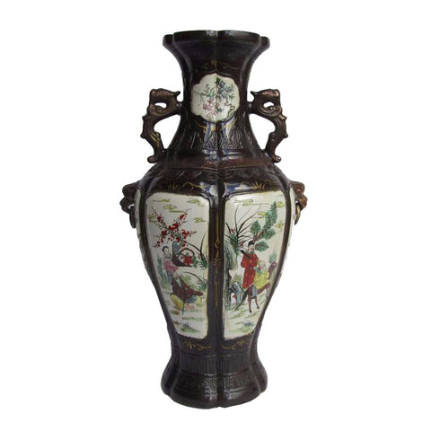 Antique 8 Immortals Handing Paint Porcelain Flower Vase 