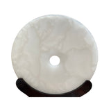 Oriental Handmade White Round Stone Feng Shui Display Sculpture on Stand ws1664S