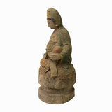 Chinese Rustic Wood Sitting Guan Yin Kwan Yin Bodhisattva Statue ws1527S