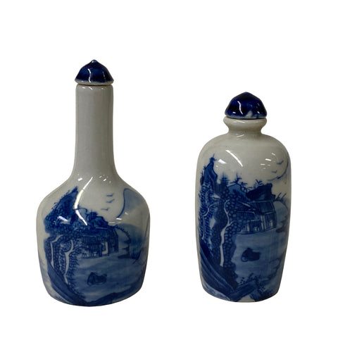 blue white porcelain jar - chinese snuff bottle - asian porcelain small bottle