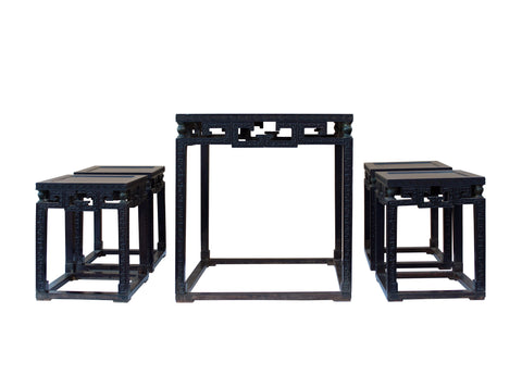 Ming Style Square Shape Zitan Wood Dining Table And Four Matching Stools AL205