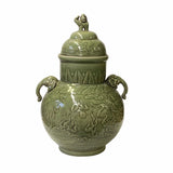 dragon phoenix  jar - Chinese celadon jar - oriental celadon ceramic urn
