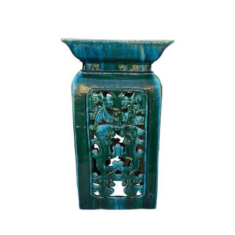 pedestal table - green square clay table - ceramic side table