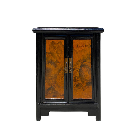 Chinese oriental scenery end table - black copper scenery nightstand - Asian graphic side table