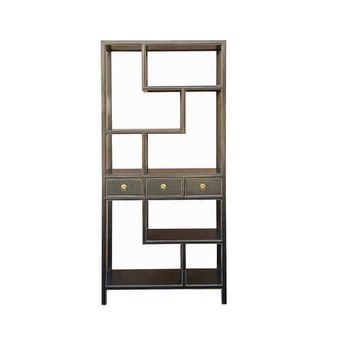 Chinese black lacquer display cabinet - asian black room divider cabinet 