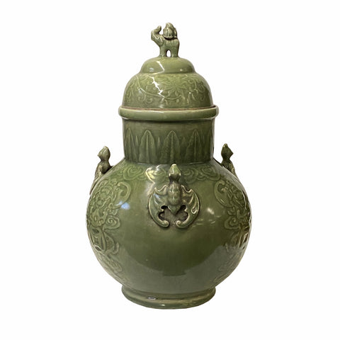 ceramic jar - pottery container - celadon green pot