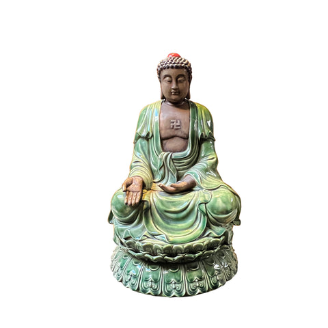 chinese ceramic Buddha statue -  asian Pottery meditation Buddha