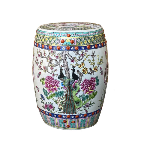 chinese color scenery porcelain stool - round asian porcelain graphic side table
