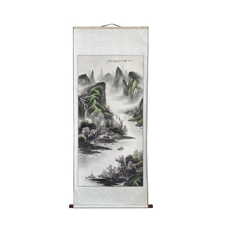 chinese water mountain wall painting - oriental brush ink scroll painting art