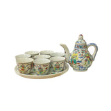 Artistic handmade ceramic teacups set - Chinese warriors soldiers graphic teapot set 