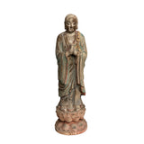 Chinese wooden Lohon monk statue - asian rustic wood buddha statue