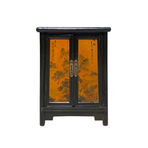 black copper scenery end table - oriental nightstand - asian chinese graphic side table