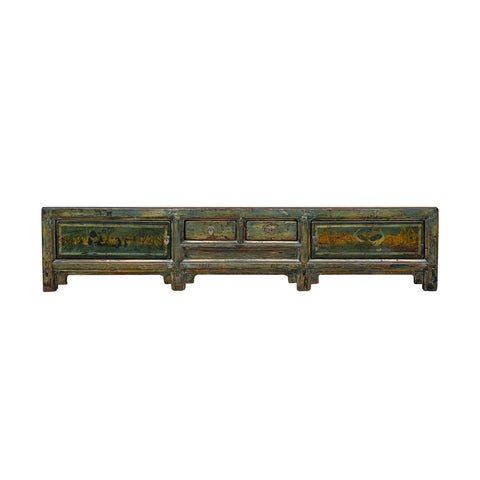Distressed Lime Olive Green - low tv console