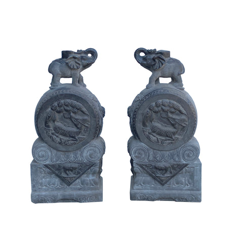 Stone elephant statue - pair Stone Fengshui statue - Chinese Zen garden statues