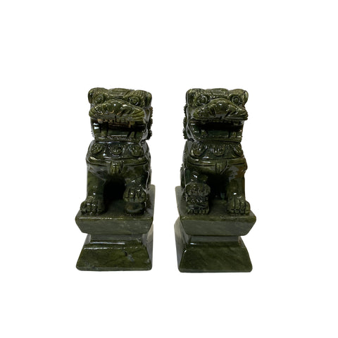 Chinese Fengshui Foo dogs - Green stone lions - oriental stone lions