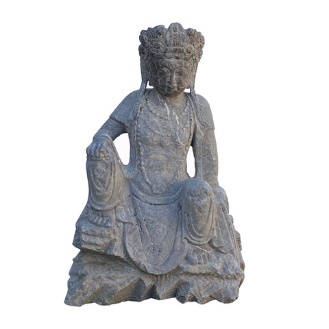 Stone Kwan Yin - Bodhisattva Buddha statue - Stone Rest Leg Tara Statue