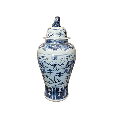 chinese blue white dragon jars - oriental temple jar 