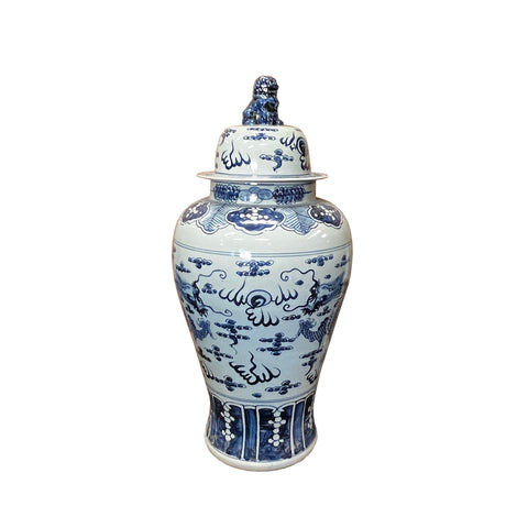 chinese blue white dragon jars - oriental temple jar 
