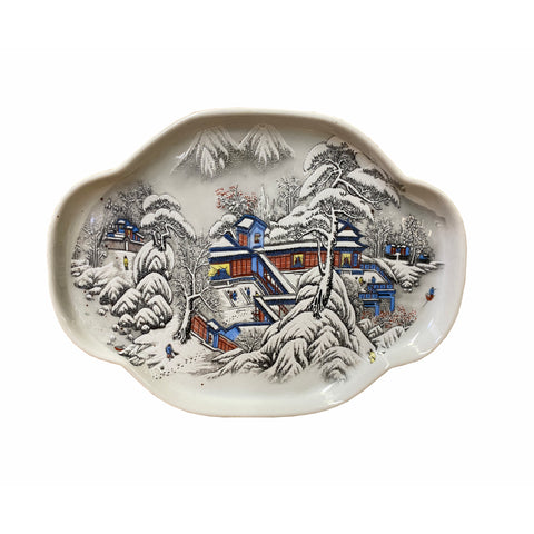 oriental plate - snow scenery plate - chinese flower shape plate