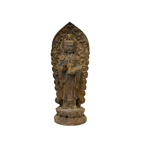 Boddhisattva statue - Chinese Wooden Kwan Yin  - standing buddha statue