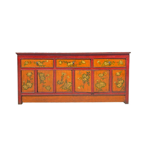 tibetan style tv console - orange red yellow flower console table