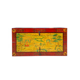 oriental tibetan style wood trunk - orange red teach graphic wood table - wood trunk coffee table