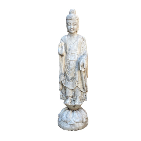 White stone Standing Buddha - Amitabha statue - Shakyamuni Stone Statue