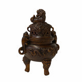 Chinese Oriental Wood Foo Dogs Carving Ding Incense Holder ws1755S