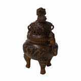 Chinese Oriental Wood Foo Dogs Carving Ding Incense Holder ws1755S