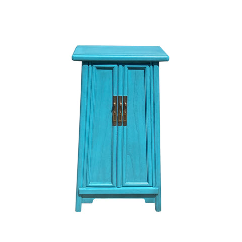 chinese pastel blue end table - tall narrow a shape chinese table - asian slim narrow tall side table