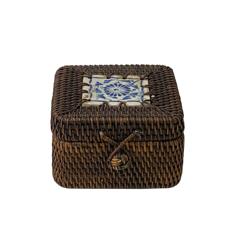 asian rattan accent box - oriental decorative box