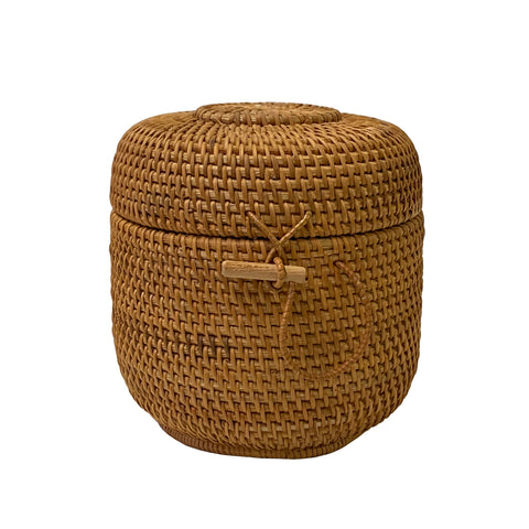 asian rattan round box - rattan basket