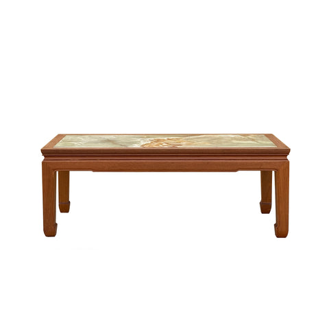 marble stone top coffee table - asian rectangular brown wood coffee table