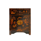 black copper graphic end table - asian chinese nightstand - oriental black gold side table