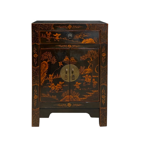 end table - Chinese nightstand - black brown side table