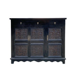 black lacquer storage cabinet - flower motif pattern credenza 