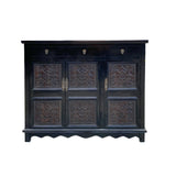 black lacquer storage cabinet - flower motif pattern credenza 