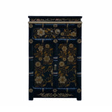 golden flower end table - black oriental side table - tall wood black nightstand
