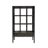display cabinet - black lacquer room divider bookcase - oriental 9 shelves China cabinet
