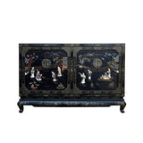 asian chinoiseries sideboard - black stone inlay graphic credenza