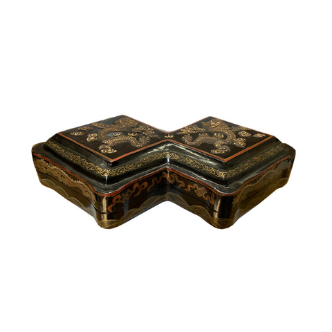 Black lacquer rhombus box - golden dragons oriental box