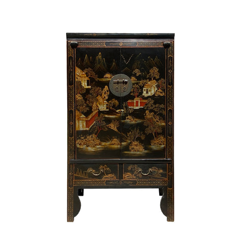 golden oriental scenery armorie - Chinese graphic wardrobe dresser - asian scenery tv cabinet