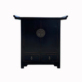 black lacquer side table - oriental foyer table - moon face black narrow credenza